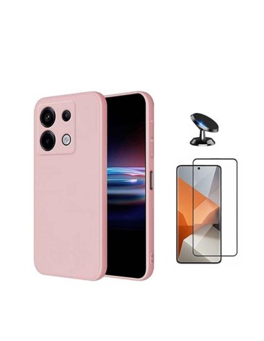 Kit Película de Vidro Temperado 5D Full Cover + Capa Silicone Líquido + Suporte Magnético de Carro Phonecare para Xiaomi Poco X6