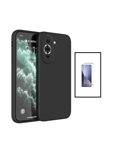 Kit Vidro Premium Full Cover + Capa Silicone Líquido para Huawei Nova 10 Pro - Preto