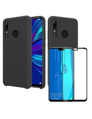 Kit Vidro Premium Full Cover + Capa Silicone Líquido para Huawei Y9 2019