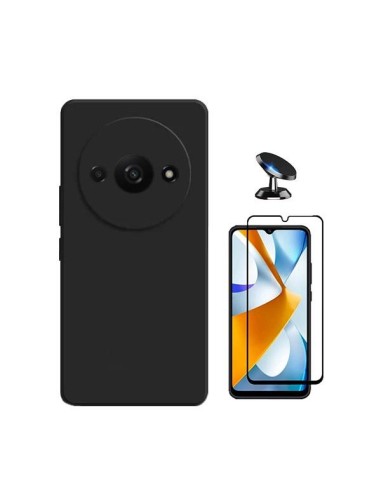 Kit Película de Vidro Temperado 5D Full Cover + Capa Silicone Líquido + Suporte Magnético de Carro Phonecare para Xiaomi Redmi A