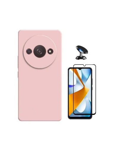 Kit Película de Vidro Temperado 5D Full Cover + Capa Silicone Líquido + Suporte Magnético de Carro Phonecare para Xiaomi Redmi A