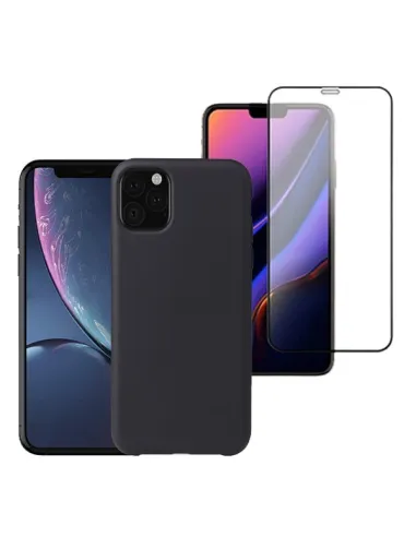 Kit Vidro Premium Full Cover + Capa Silicone Líquido para iPhone 11 Pro