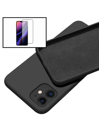 Kit Vidro Premium Full Cover + Capa Silicone Líquido para iPhone 12 - Preto