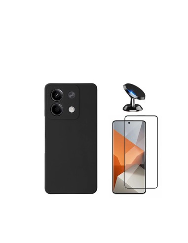 Kit Película de Vidro Temperado 5D Full Cover + Capa Silicone Líquido + Suporte Magnético de Carro Phonecare para Xiaomi Redmi N