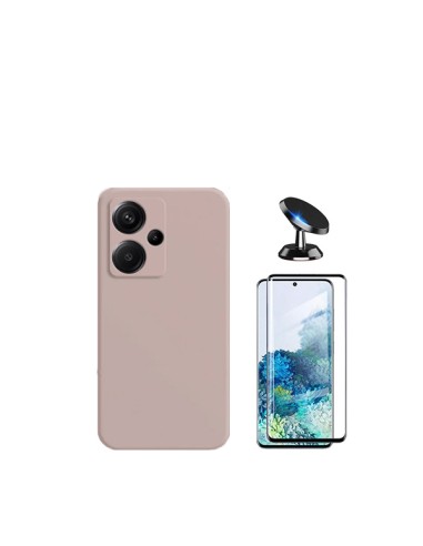 Kit Película de Vidro Temperado 5D Full Cover + Capa Silicone Líquido + Suporte Magnético de Carro Phonecare para Xiaomi Redmi N