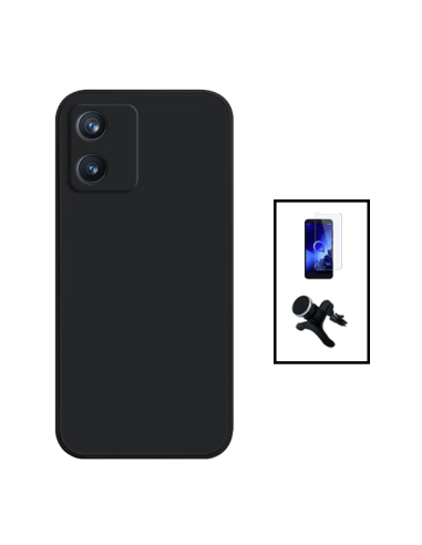 Kit Película de Vidro Temperado 5D Full Cover + Capa Silicone Líquido + Suporte Magnético de Carro Reforçado para Alcatel 1B (20