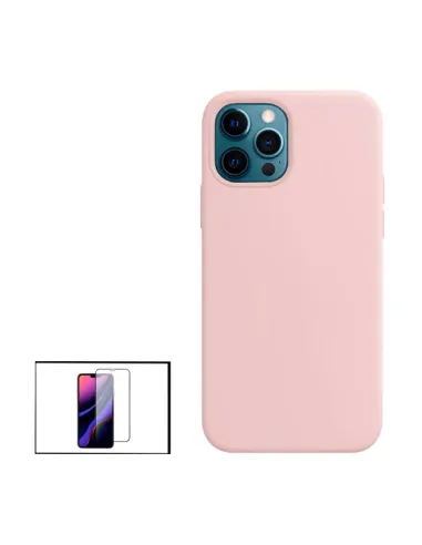 Kit Vidro Premium Full Cover + Capa Silicone Líquido para iPhone 13 Pro - Rosa