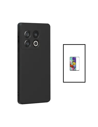 Kit Vidro Premium Full Cover + Capa Silicone Líquido para OnePlus 10T - Preto