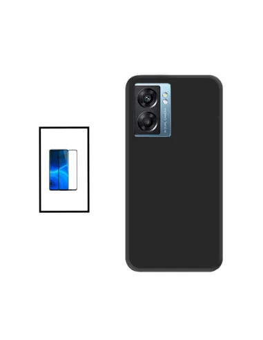 Kit Vidro Premium Full Cover + Capa Silicone Líquido para Oppo A57 - Preto