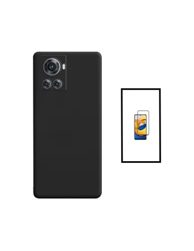 Kit Vidro Premium Full Cover + Capa Silicone Líquido para OnePlus Ace - Preto