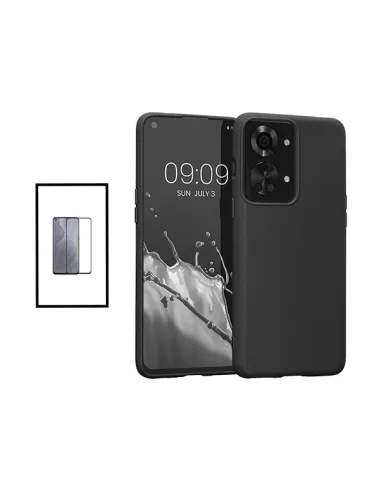 Kit Vidro Premium Full Cover + Capa Silicone Líquido para OnePlus Nord 2T - Preto