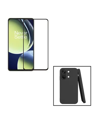 Kit Vidro Premium Full Cover + Capa Silicone Líquido para OnePlus Nord 3 - Preto