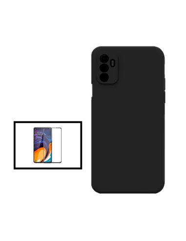 Kit Vidro Premium Full Cover + Capa Silicone Líquido para Oppo A11s - Preto