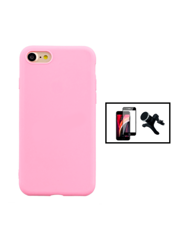 Kit Película de Vidro Temperado 5D Full Cover + Capa Silicone Líquido + Suporte Magnético de Carro Reforçado para iPhone SE 2022