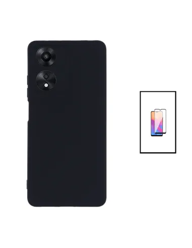 Kit Vidro Premium Full Cover + Capa Silicone Líquido para Oppo A17 - Preto