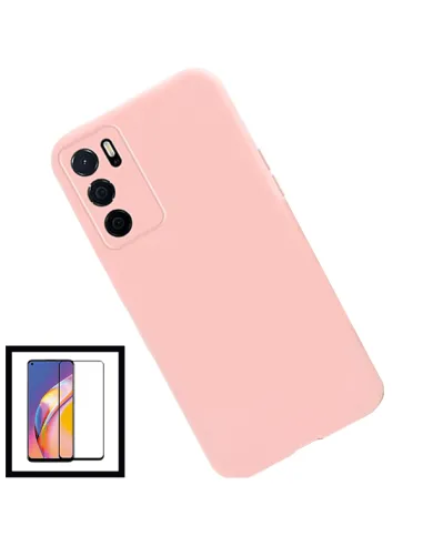 Kit Vidro Premium Full Cover + Capa Silicone Líquido para Oppo A54s - Rosa