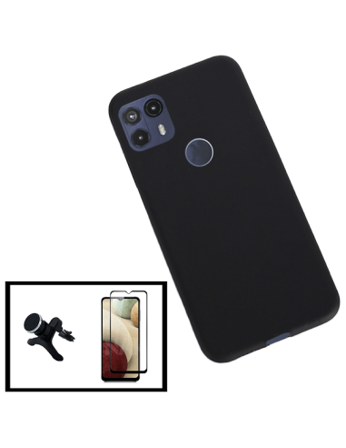 Kit Película de Vidro Temperado 5D Full Cover + Capa Silicone Líquido + Suporte Magnético de Carro Reforçado para Motorola Moto 