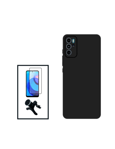 Kit Película de Vidro Temperado 5D Full Cover + Capa Silicone Líquido + Suporte Magnético de Carro Reforçado para Motorola Moto 