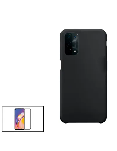 Kit Vidro Premium Full Cover + Capa Silicone Líquido para Oppo A74 5G