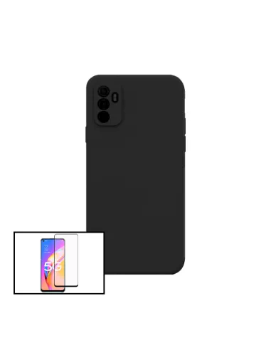 Kit Vidro Premium Full Cover + Capa Silicone Líquido para Oppo A94 5G