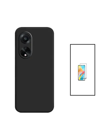 Kit Vidro Premium Full Cover + Capa Silicone Líquido para Oppo A98 5G - Preto