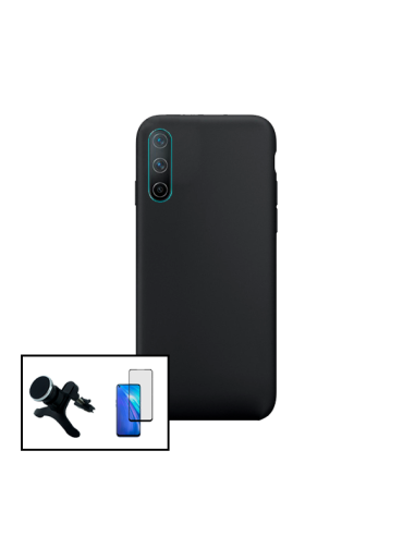 Kit Película de Vidro Temperado 5D Full Cover + Capa Silicone Líquido + Suporte Magnético de Carro Reforçado para onePlus Nord C