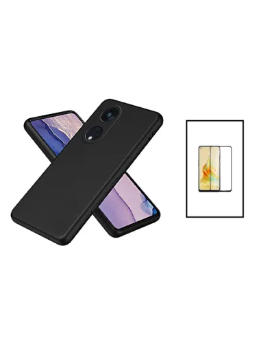 Kit Vidro Premium Full Cover + Capa Silicone Líquido para Oppo Reno8T 5G - Preto