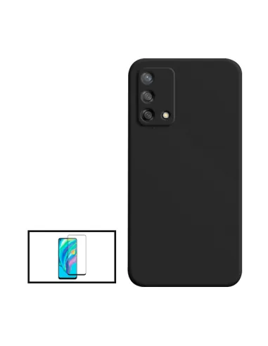 Kit Vidro Premium Full Cover + Capa Silicone Líquido para Oppo Reno6 Lite - Preto