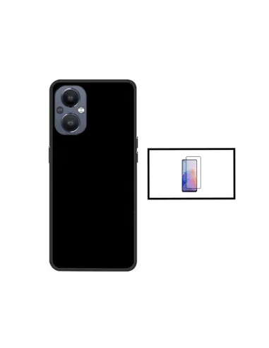 Kit Vidro Premium Full Cover + Capa Silicone Líquido para Oppo Reno7 Lite - Preto