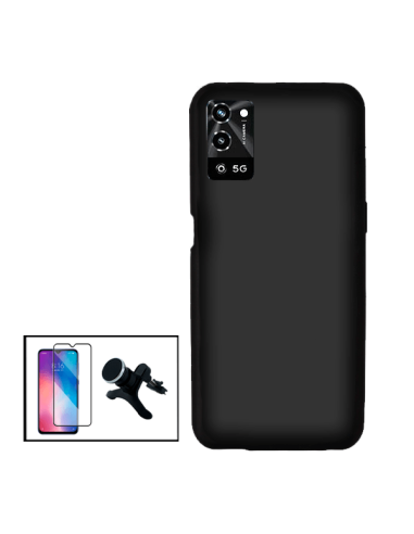 Kit Película de Vidro Temperado 5D Full Cover + Capa Silicone Líquido + Suporte Magnético de Carro Reforçado para Oppo A56 5G