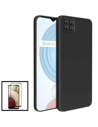 Kit Vidro Premium Full Cover + Capa Silicone Líquido para Realme C11 2021 - Preto