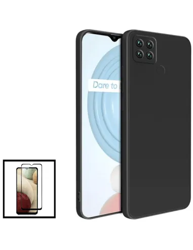 Kit Vidro Premium Full Cover + Capa Silicone Líquido para Realme C21Y - Preto