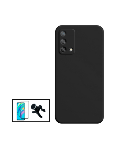 Kit Película de Vidro Temperado 5D Full Cover + Capa Silicone Líquido + Suporte Magnético de Carro Reforçado para Oppo A95 - Pre