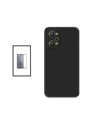 Kit Vidro Premium Full Cover + Capa Silicone Líquido para Realme GT2 - Preto