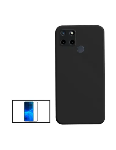 Kit Vidro Premium Full Cover + Capa Silicone Líquido para Realme Narzo 50A - Preto