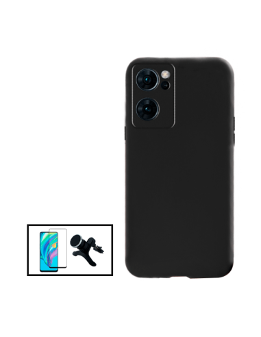 Kit Película de Vidro Temperado 5D Full Cover + Capa Silicone Líquido + Suporte Magnético de Carro Reforçado para Oppo Find X5 L