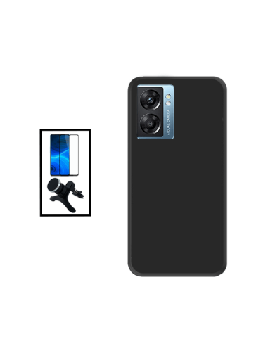 Kit Película de Vidro Temperado 5D Full Cover + Capa Silicone Líquido + Suporte Magnético de Carro Reforçado para Oppo K10 5G - 