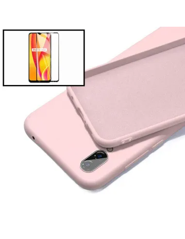 Kit Vidro Premium Full Cover + Capa Silicone Líquido para Samsung Galaxy A02 - Rosa