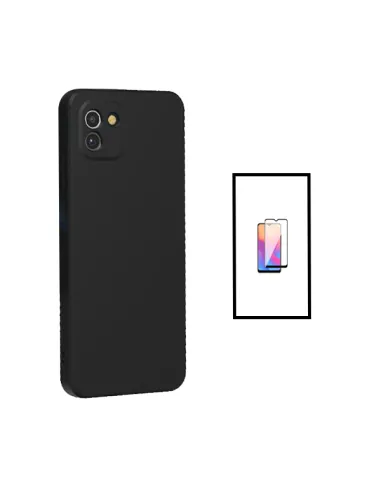 Kit Vidro Premium Full Cover + Capa Silicone Líquido para Samsung Galaxy A03 - Preto