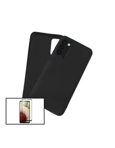 Kit Vidro Premium Full Cover + Capa Silicone Líquido para Samsung Galaxy A03s