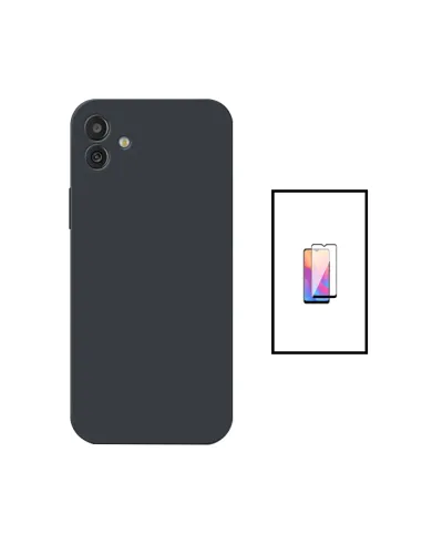 Kit Vidro Premium Full Cover + Capa Silicone Líquido para Samsung Galaxy A04 - Preto