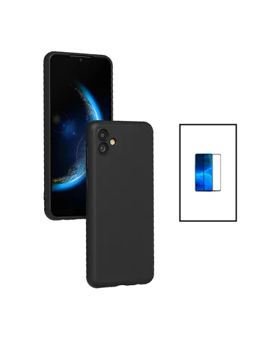 Kit Vidro Premium Full Cover + Capa Silicone Líquido para Samsung Galaxy A04e - Preto