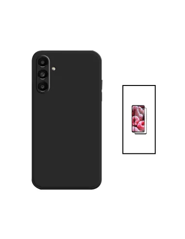 Kit Vidro Premium Full Cover + Capa Silicone Líquido para Samsung Galaxy A04s - Preto