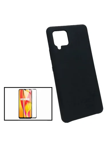 Kit Vidro Premium Full Cover + Capa Silicone Líquido para Samsung Galaxy A12