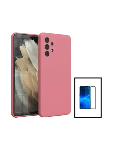 Kit Vidro Premium Full Cover + Capa Silicone Líquido para Samsung Galaxy A13 - Rosa