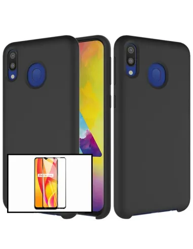 Kit Vidro Premium Full Cover + Capa Silicone Líquido para Samsung Galaxy A20e