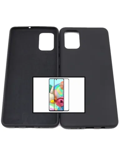 Kit Vidro Premium Full Cover + Capa Silicone Líquido para Samsung Galaxy A21s - Preto