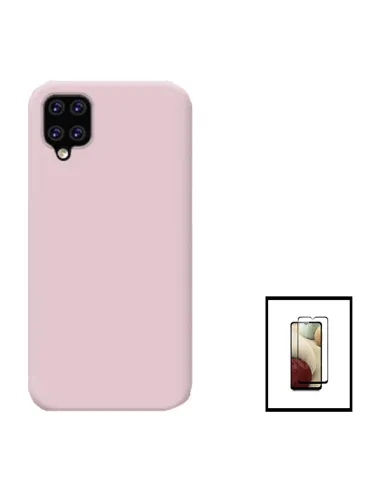 Kit Vidro Premium Full Cover + Capa Silicone Líquido para Samsung Galaxy A22 5G - Rosa