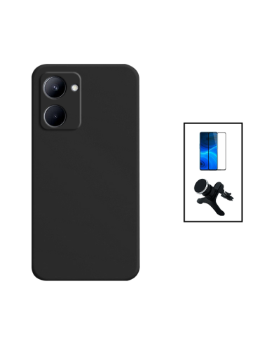 Kit Película de Vidro Temperado 5D Full Cover + Capa Silicone Líquido + Suporte Magnético de Carro Reforçado para Realme C33 - P