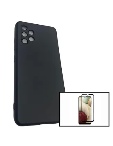 Kit Vidro Premium Full Cover + Capa Silicone Líquido para Samsung Galaxy A32 - Preto